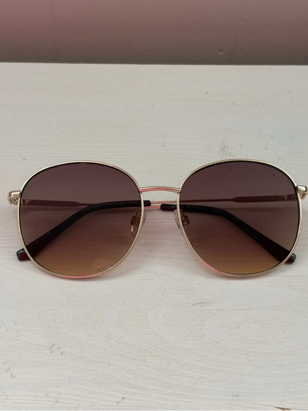 Gold Round Metal Sunglasses Brown Gradient Lens